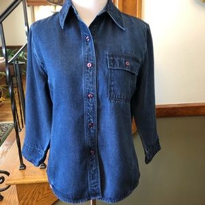 Kate Hill Petite Small Blue Chambray Button Down